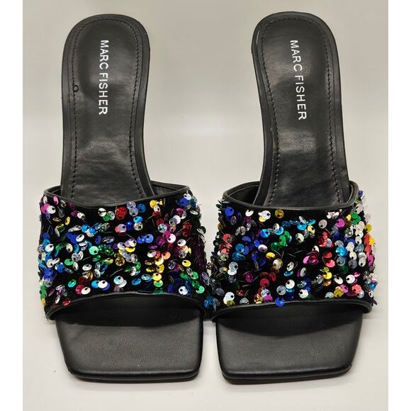MARC FISHER Women's Danria Sequin Open Toe Strap Sequin Heels Size 8 - Picture 2 of 10